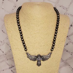 Wing Cross Pendant Navajo Western Pearls Necklace
